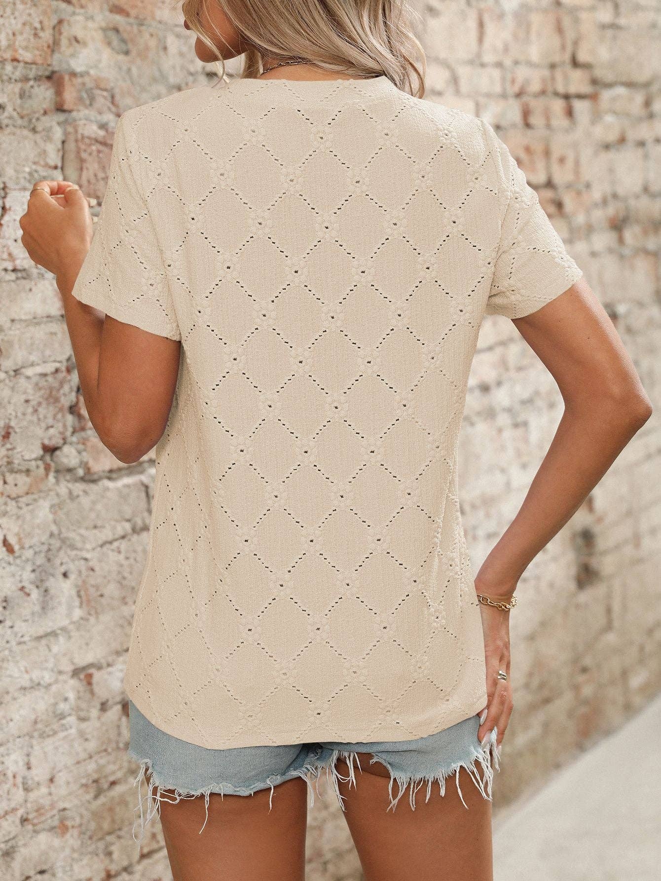 Women’s Floral Textured Short Sleeve Top Summer Vintage
