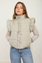 Flutter Sleeve Bow Detail Zip-Up Puffer Vest