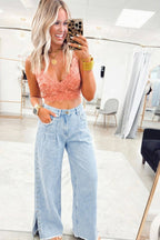 Beau Blue Studded Side Slit Leg Frayed Pocketed Wide Leg Jeans