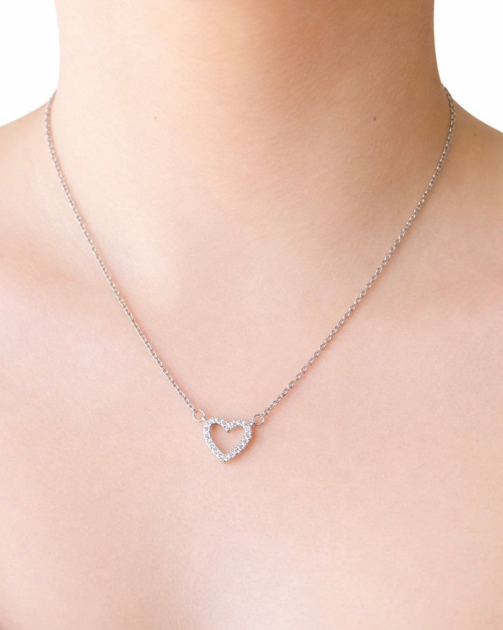 Natalie Silver Open Heart Necklace- 18"