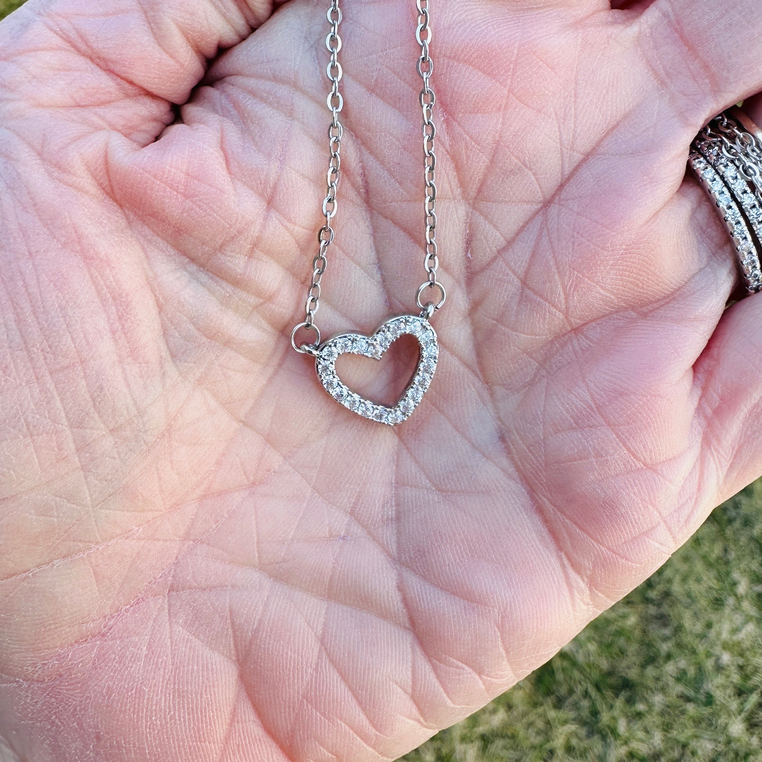 Natalie Silver Open Heart Necklace- 18"