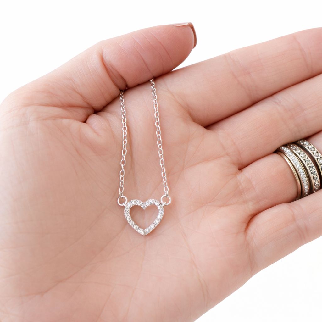 Natalie Silver Open Heart Necklace- 18"