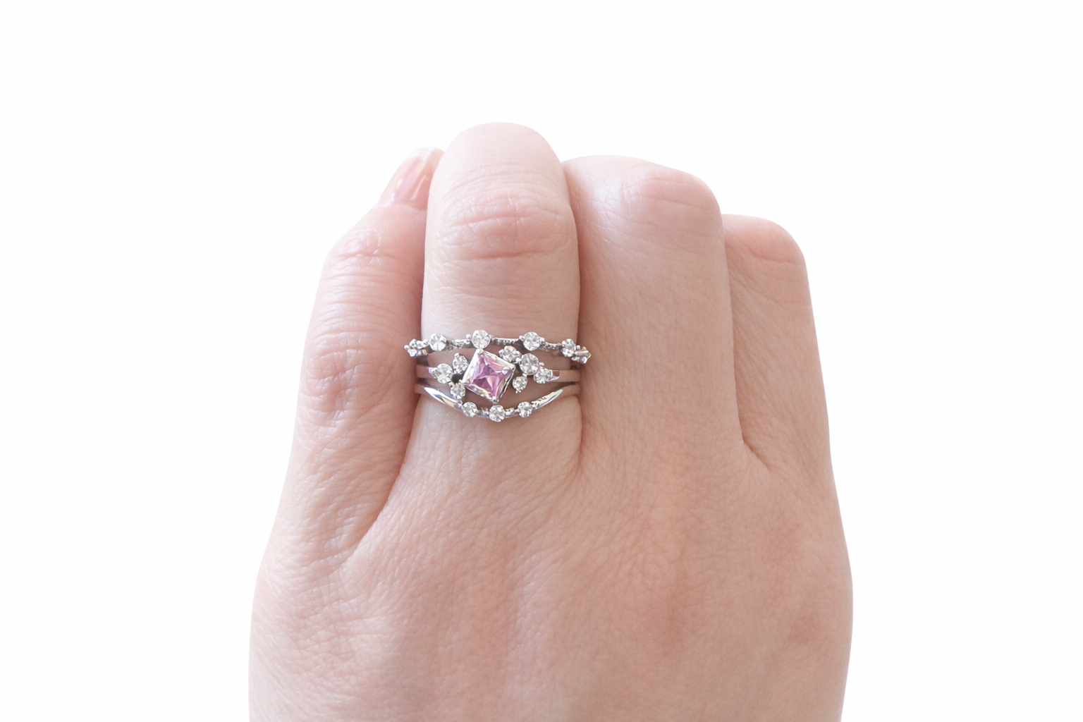 Blush Bloom Dainty 3 Piece Ring Stack- Silver