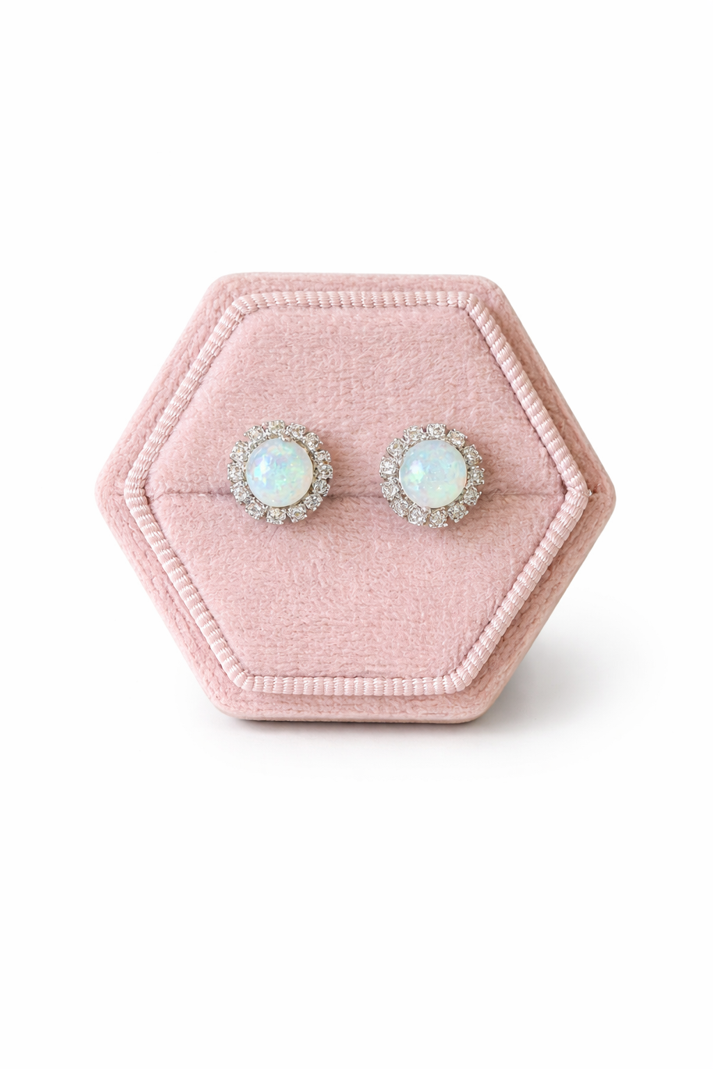 Aurora Opal Halo Stud Earrings- Silver