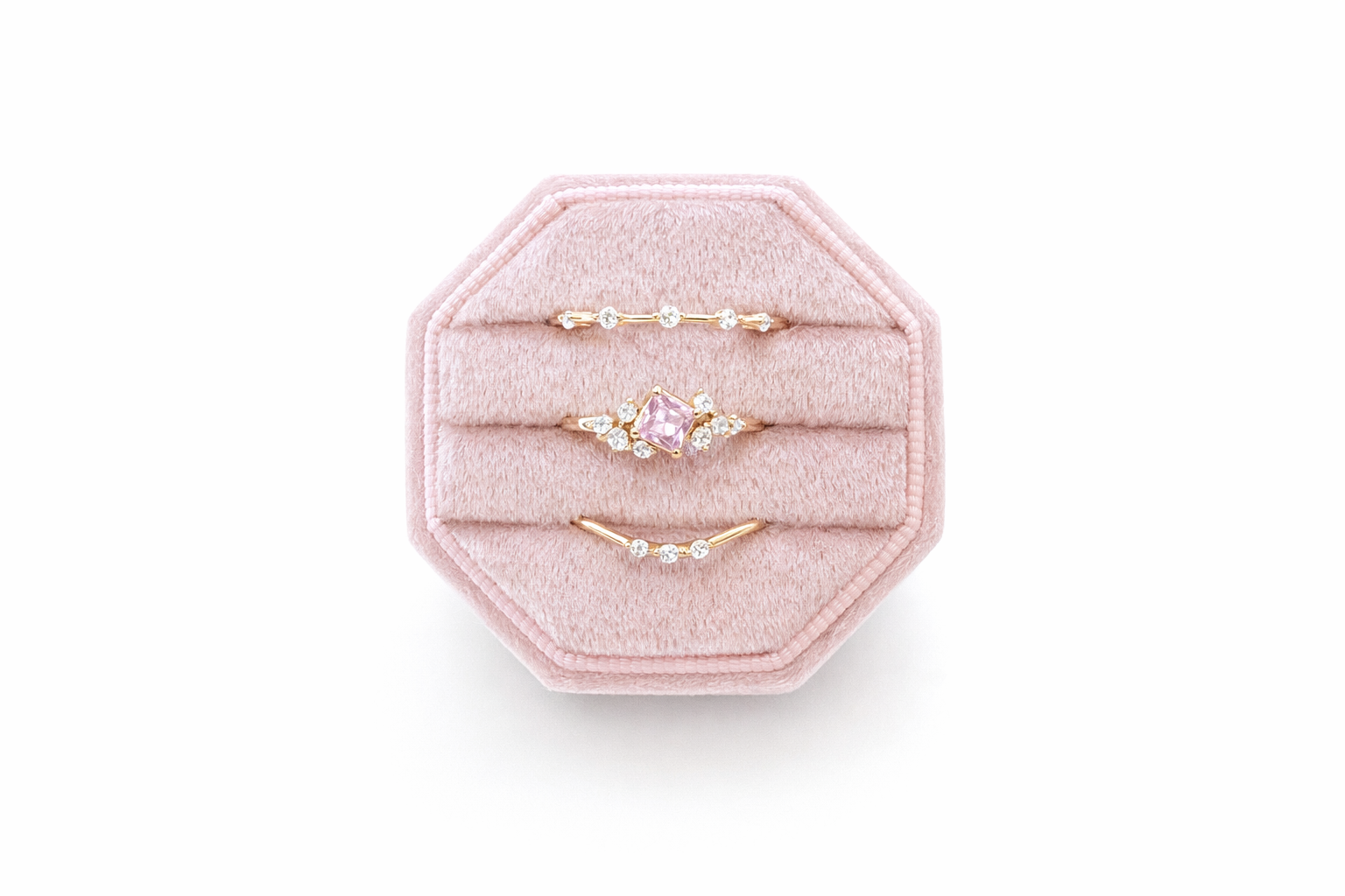 Blush Bloom Dainty 3 Piece Ring Stack- Gold