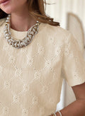 Women’s Floral Textured Short Sleeve Top Summer Vintage