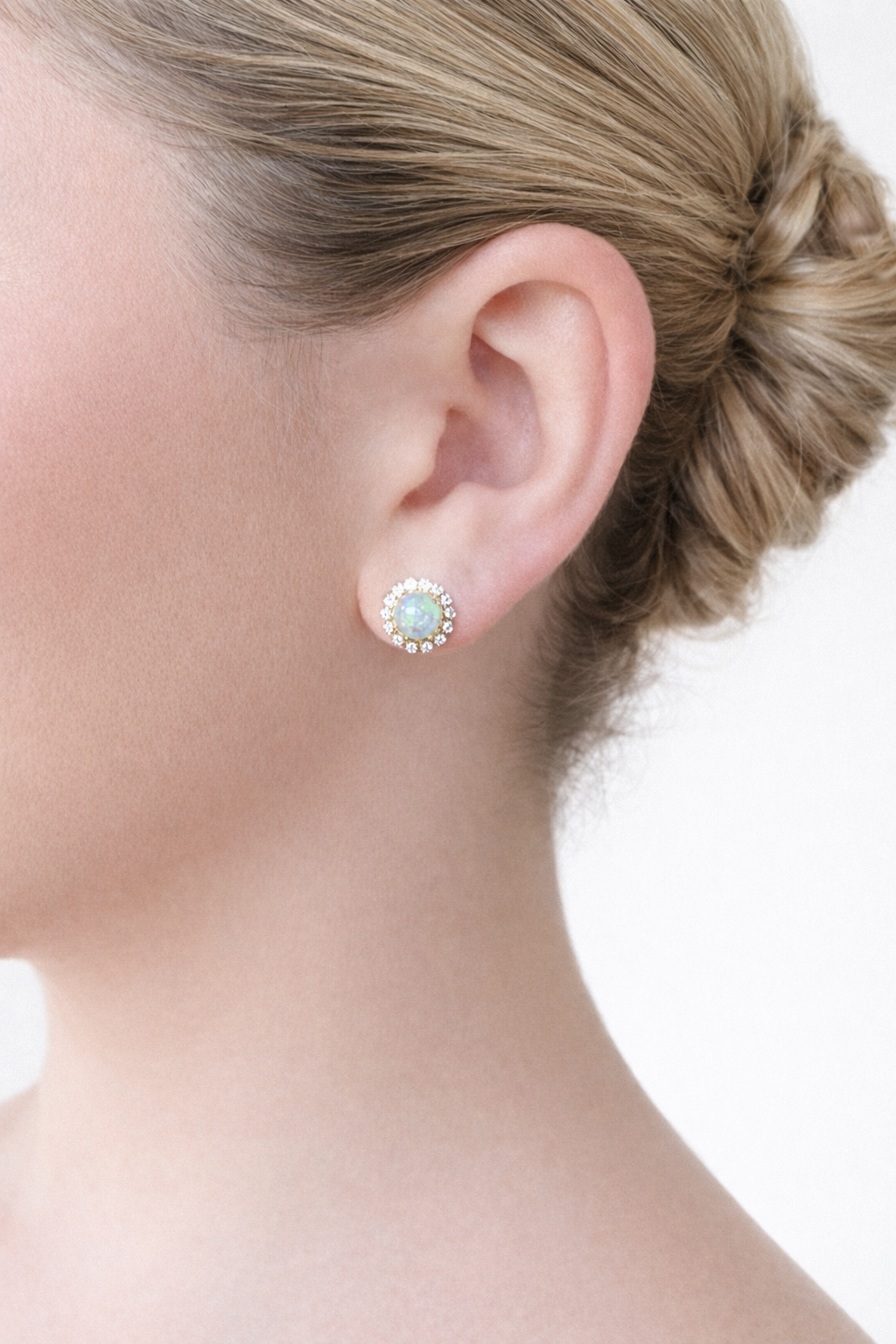 Aurora Opal Halo Stud Earrings- Gold