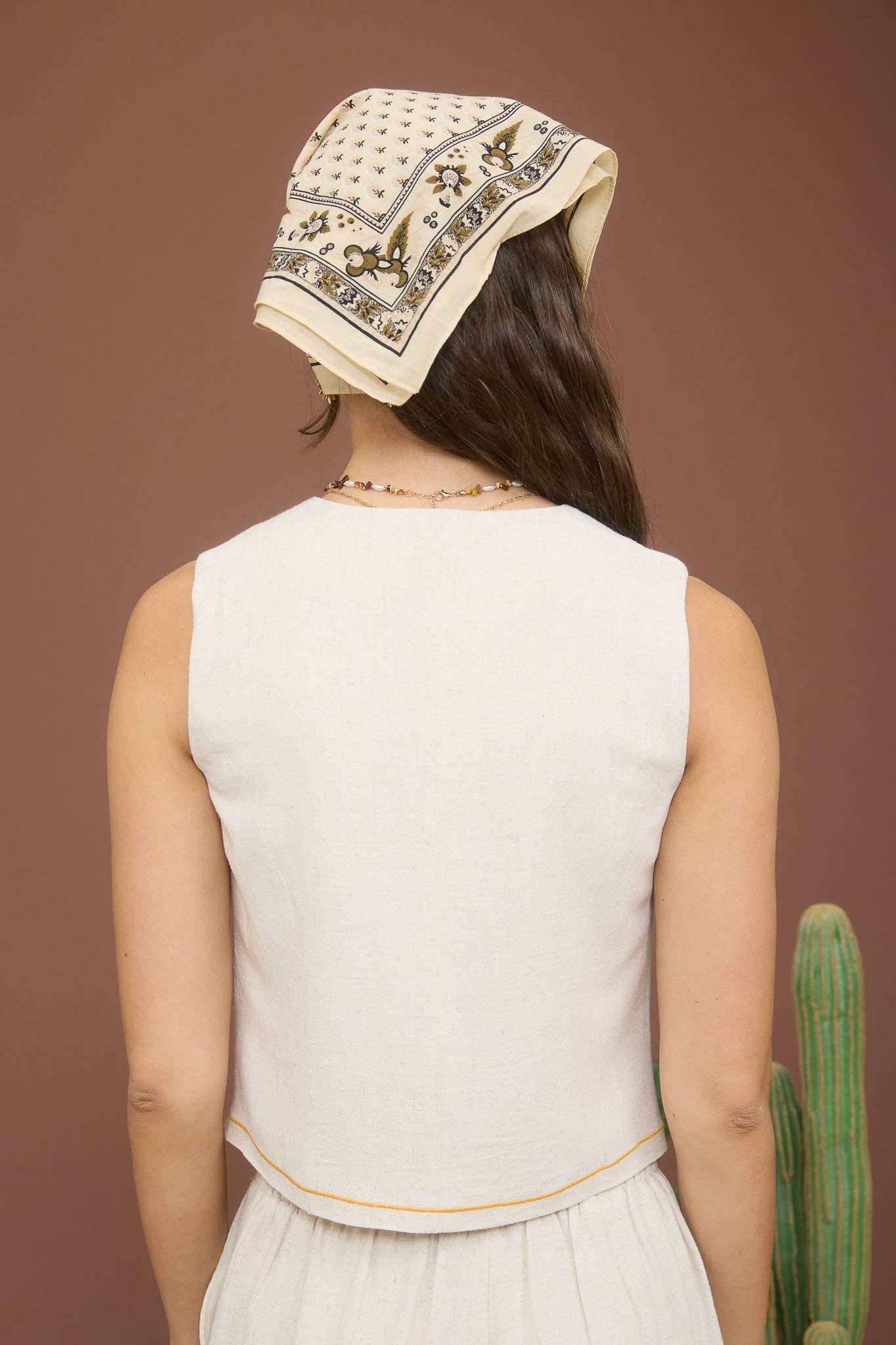 Sweet Fruit Embroidery Button Down Linen Vest Top
