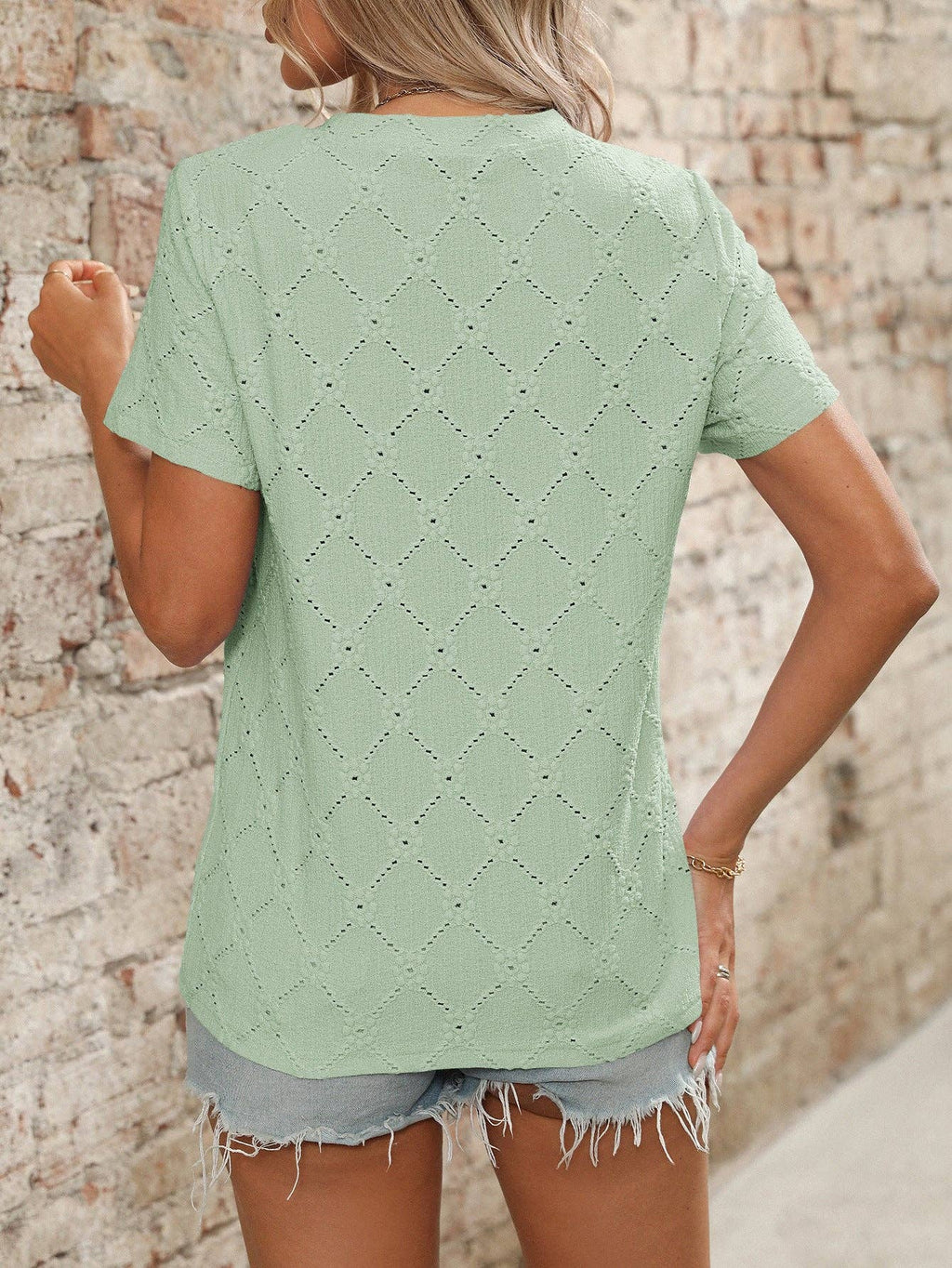 Women’s Floral Textured Short Sleeve Top Summer Vintage