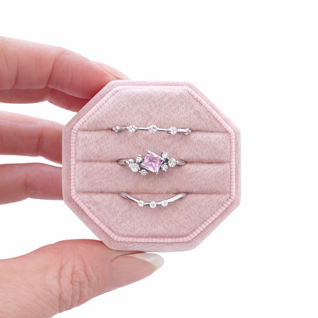 Blush Bloom Dainty 3 Piece Ring Stack- Silver