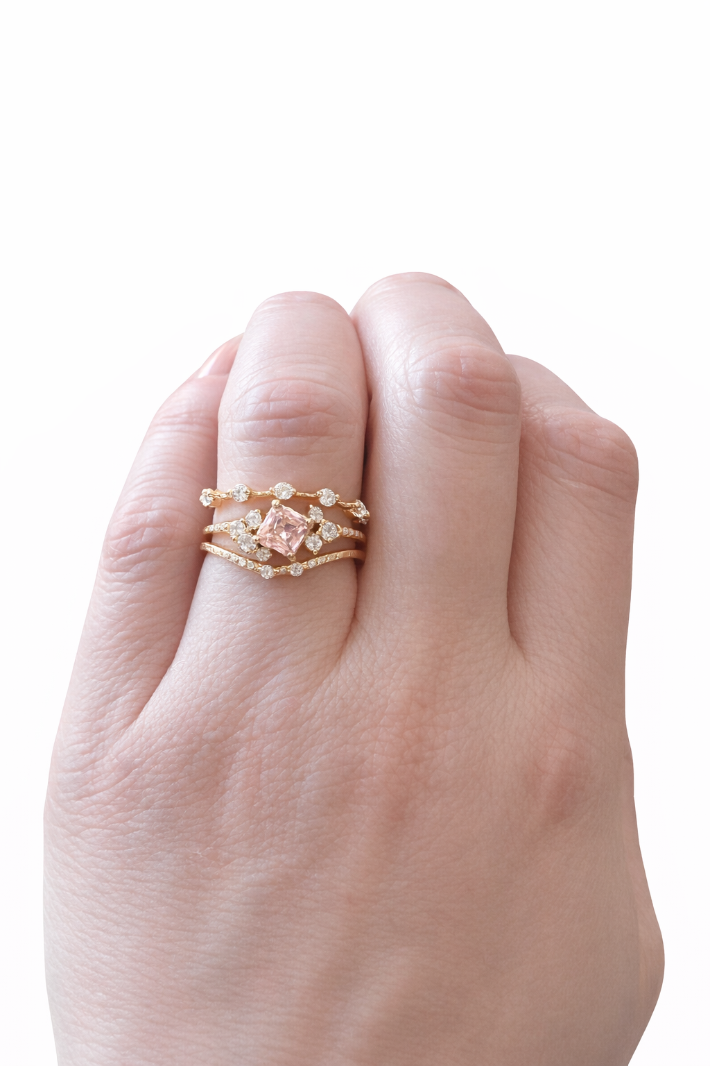 Blush Bloom Dainty 3 Piece Ring Stack- Gold