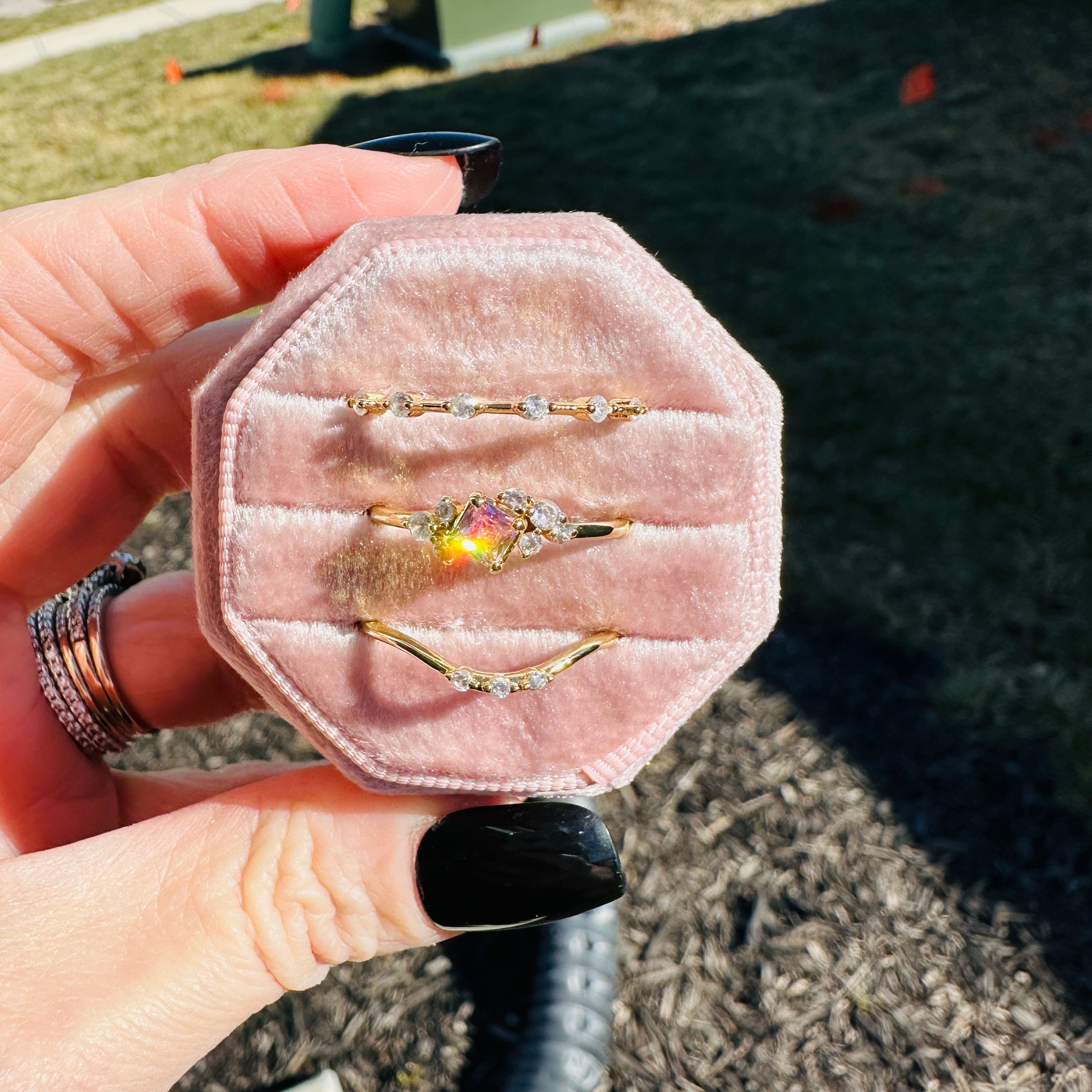 Blush Bloom Dainty 3 Piece Ring Stack- Gold