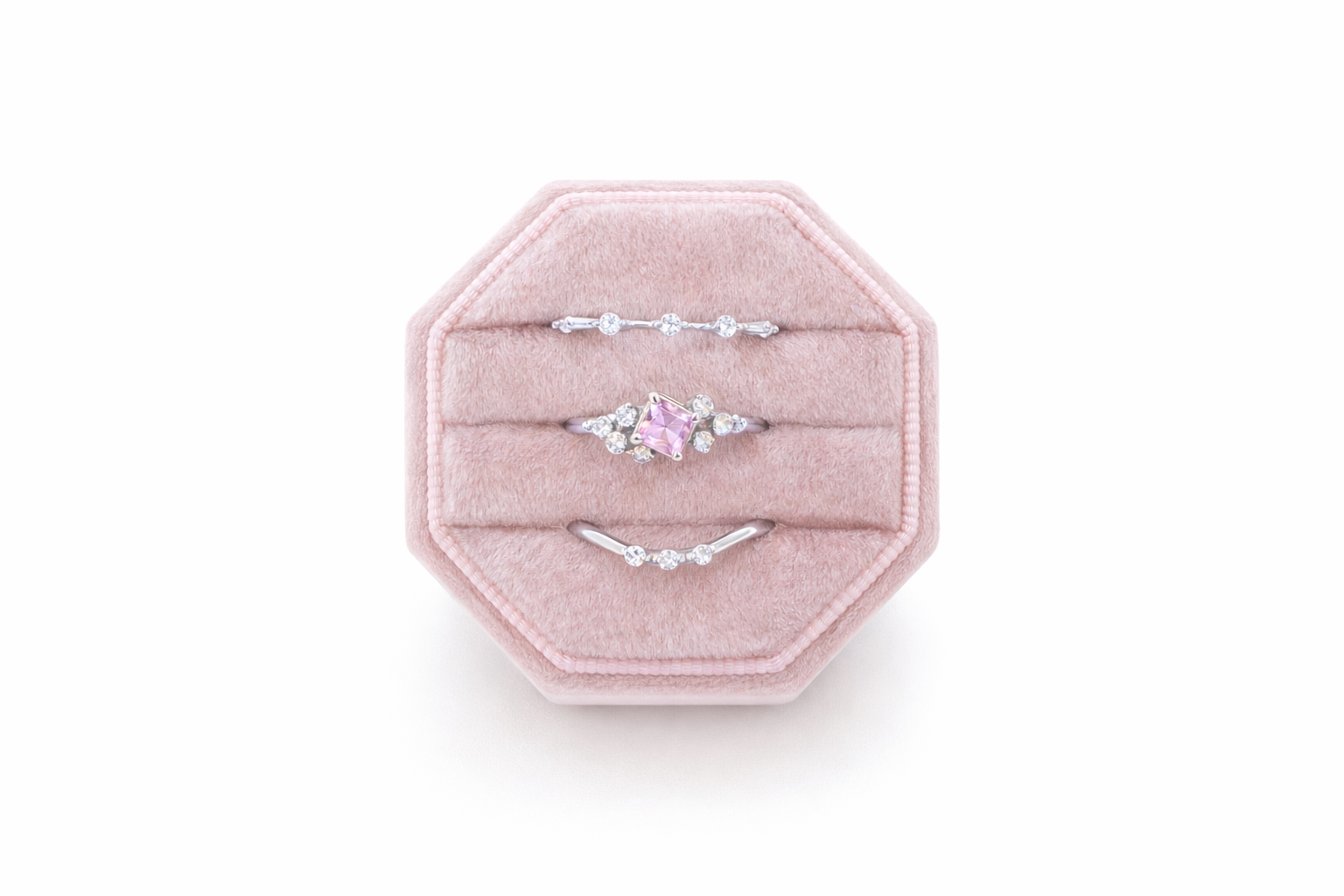 Blush Bloom Dainty 3 Piece Ring Stack- Silver