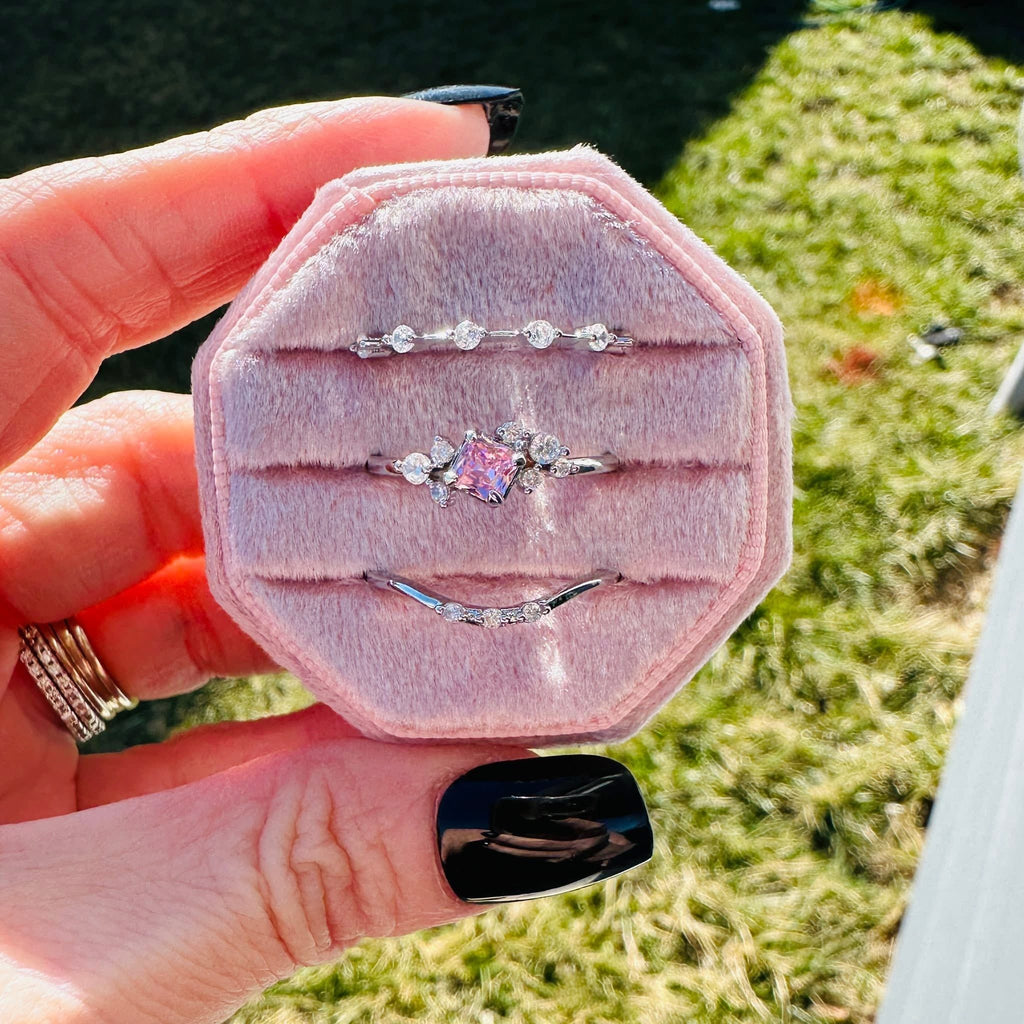 Blush Bloom Dainty 3 Piece Ring Stack- Silver