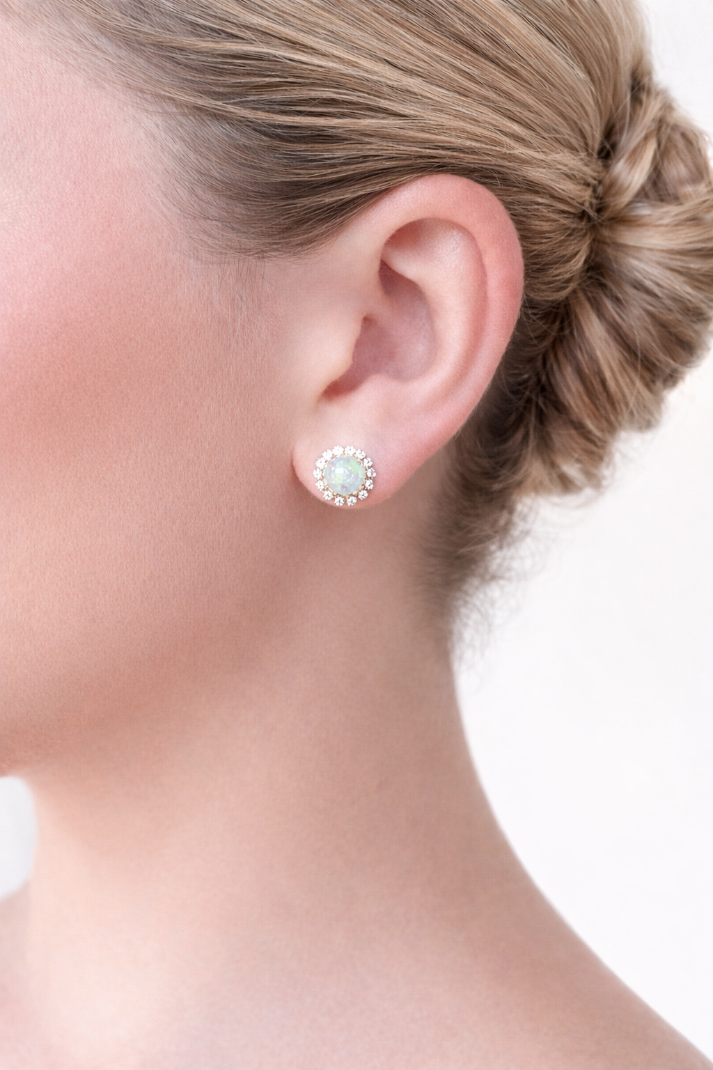 Aurora Opal Halo Stud Earrings- Silver