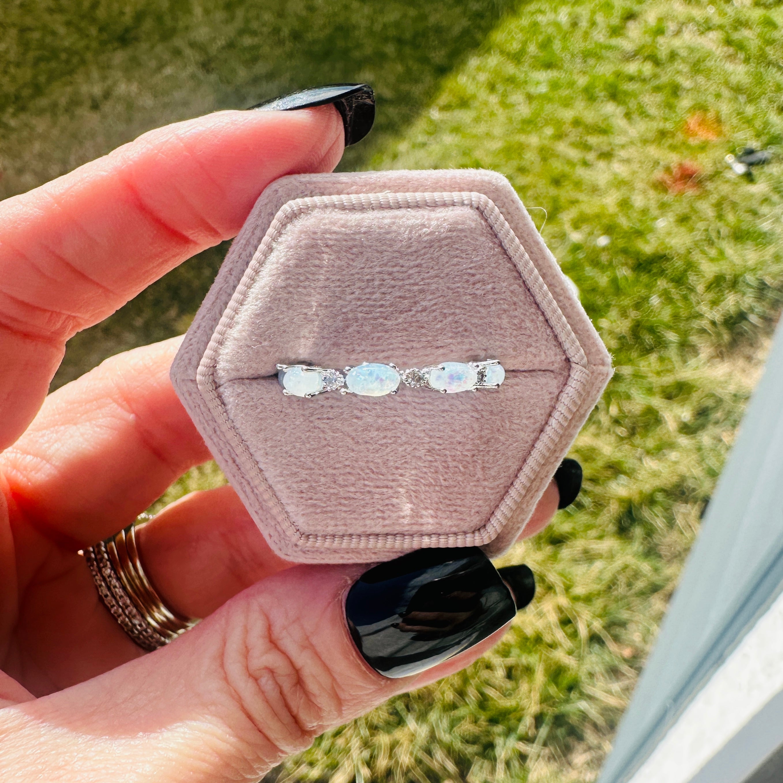 Elodie Opal Eternity Band- Silver