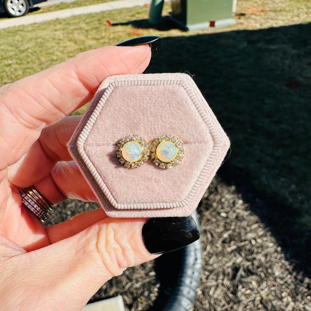 Aurora Opal Halo Stud Earrings- Gold