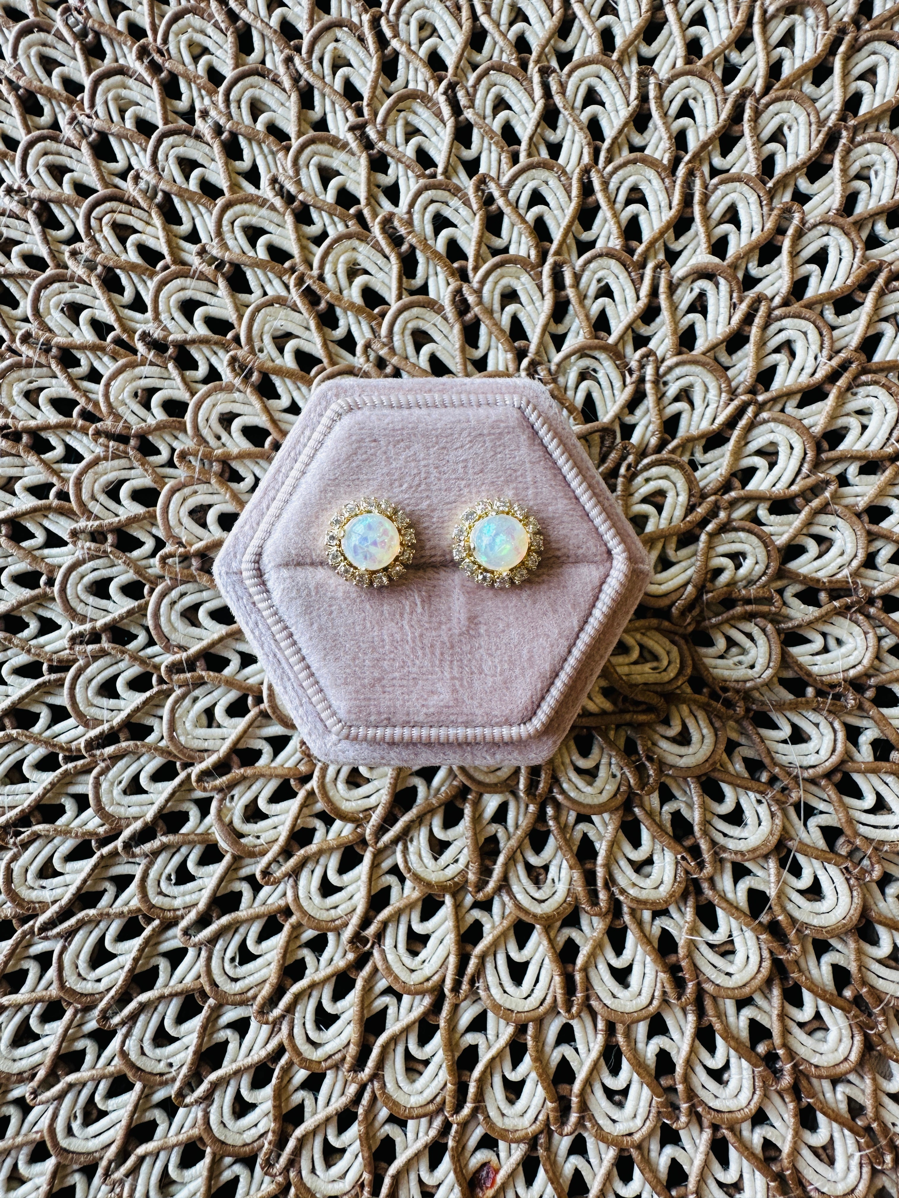 Aurora Opal Halo Stud Earrings- Gold