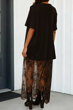 LAS Floral Lace Patchwork T Shirt Maxi Dress