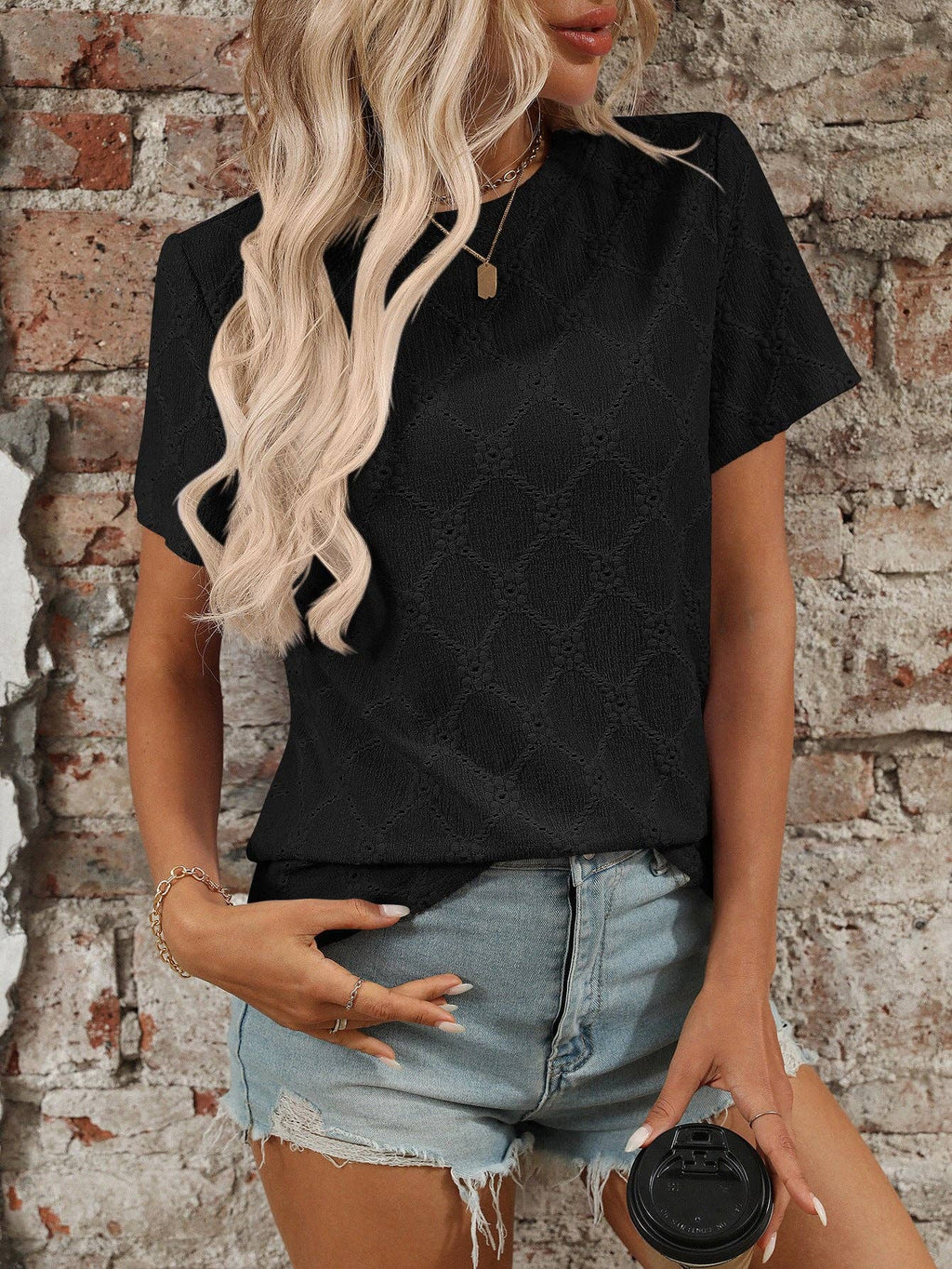 Women’s Floral Textured Short Sleeve Top Summer Vintage