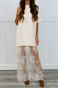 LAS Floral Lace Patchwork T Shirt Maxi Dress