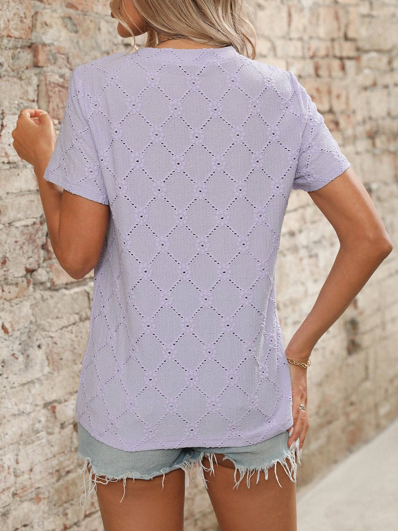 Women’s Floral Textured Short Sleeve Top Summer Vintage