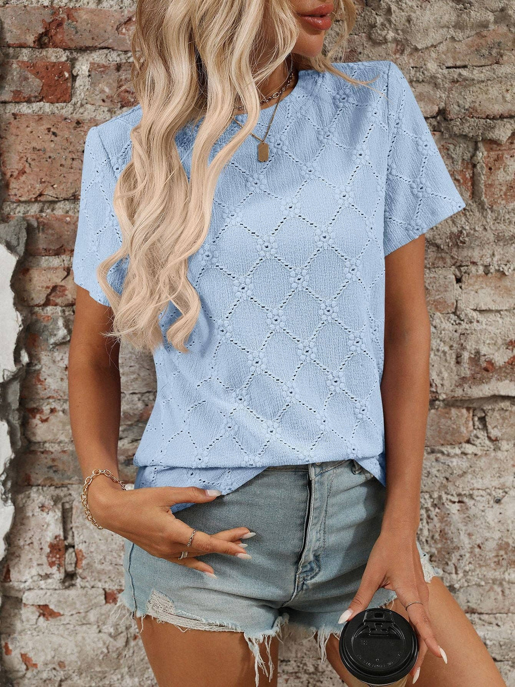 Women’s Floral Textured Short Sleeve Top Summer Vintage