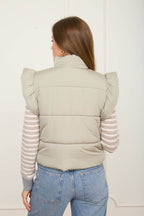 Flutter Sleeve Bow Detail Zip-Up Puffer Vest